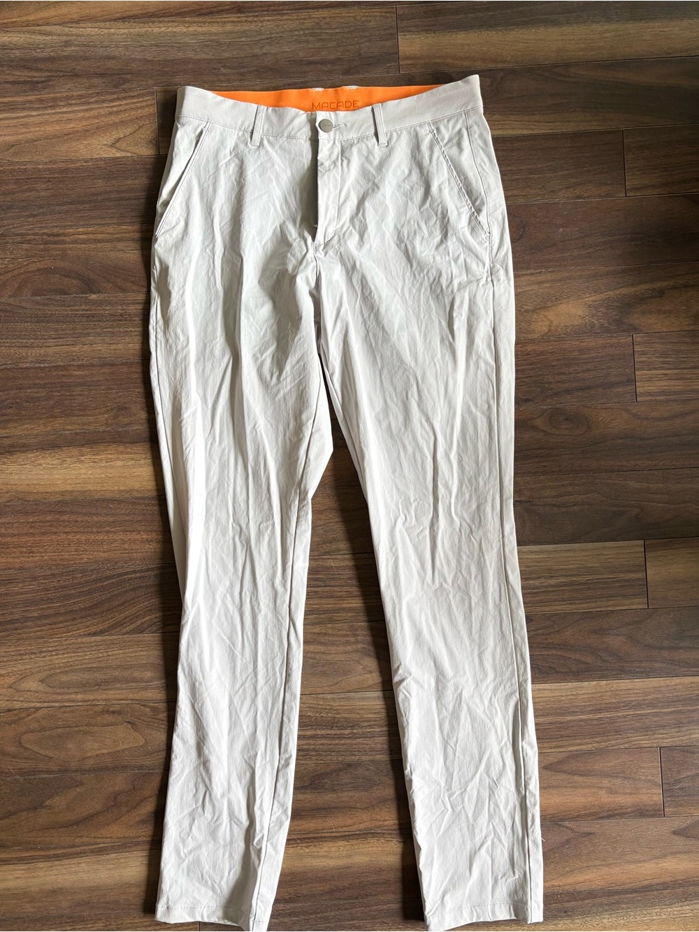 Slim White Men's Golf Pants with Orange Waistband Accent
